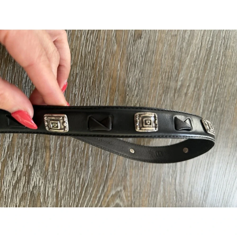 Vtg‎ 90s FOSSIL Women's Black Leather Western Belt Silver Hardware Sz L